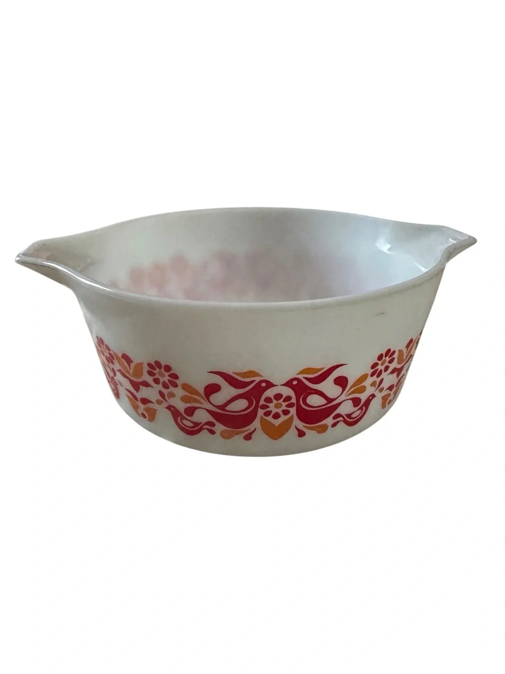 Vintage Pyrex Friendship Mixing Bowl 2.5 Qt White Orange Red Birds